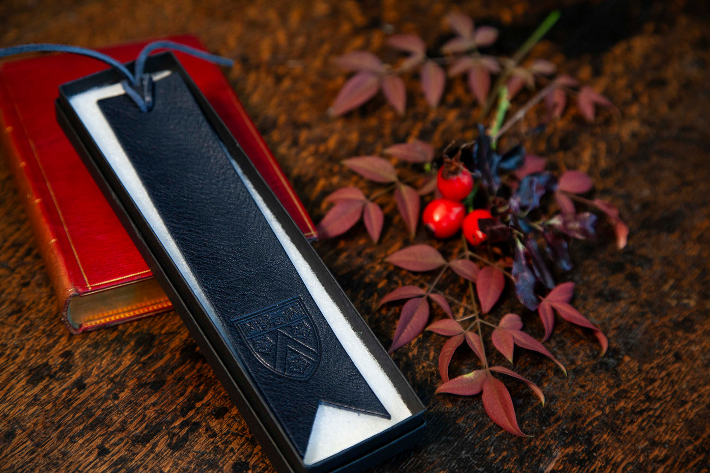 College Bookmark, Navy Leather