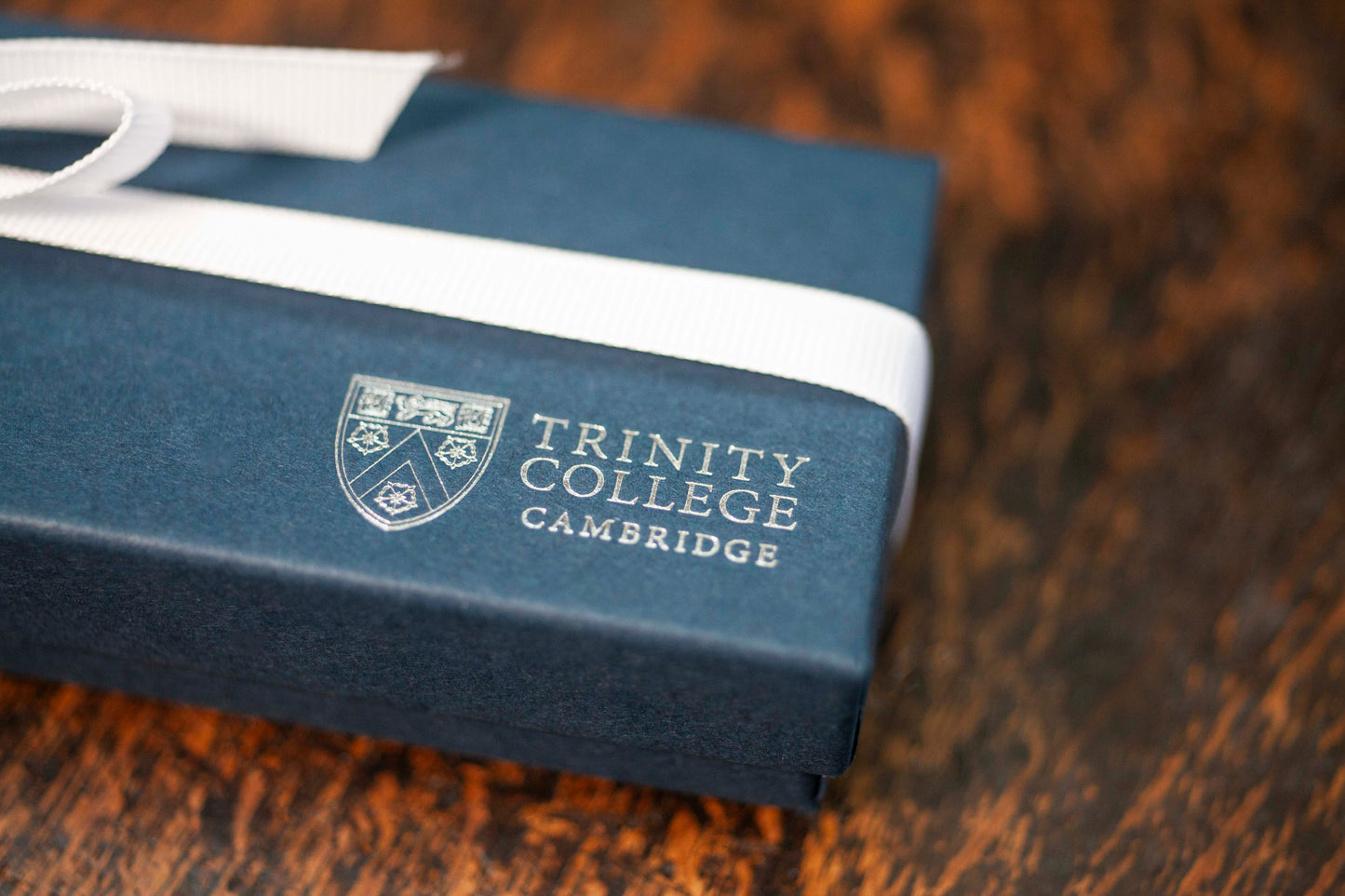 Navy Leather College Luggage Tag, Silver Print