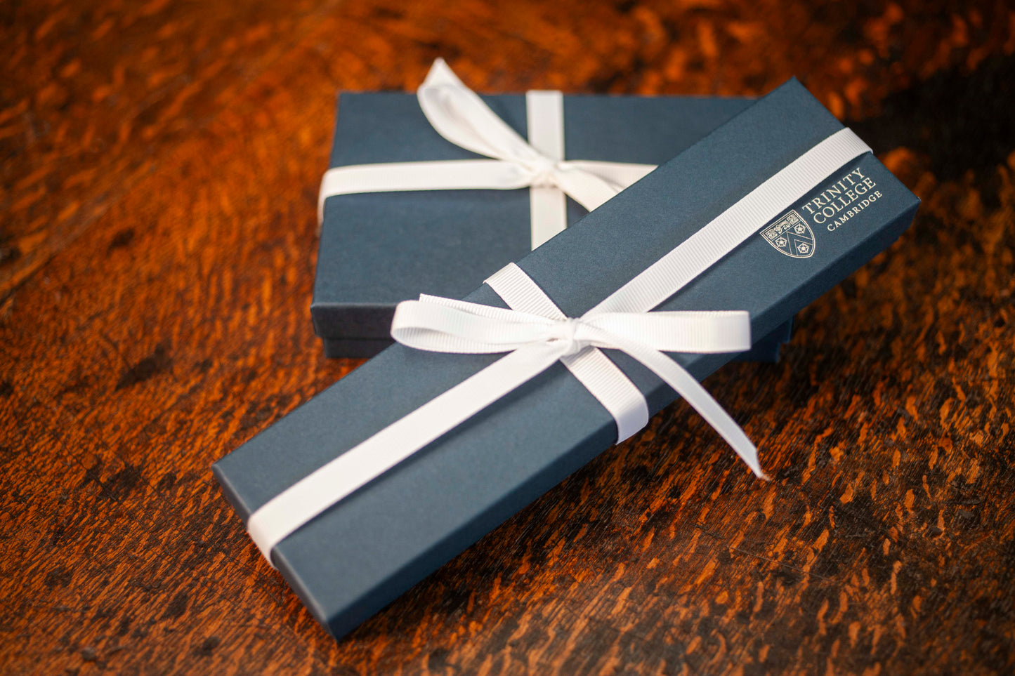 Navy Leather College Luggage Tag, Silver Print